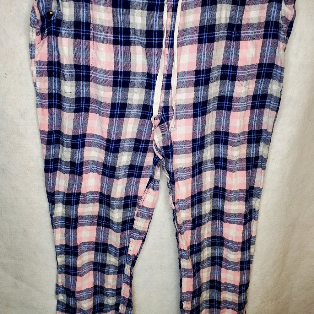 Cuddl Duds 2X Pink Blue Plaid Flannel lounge/sleep bottoms
